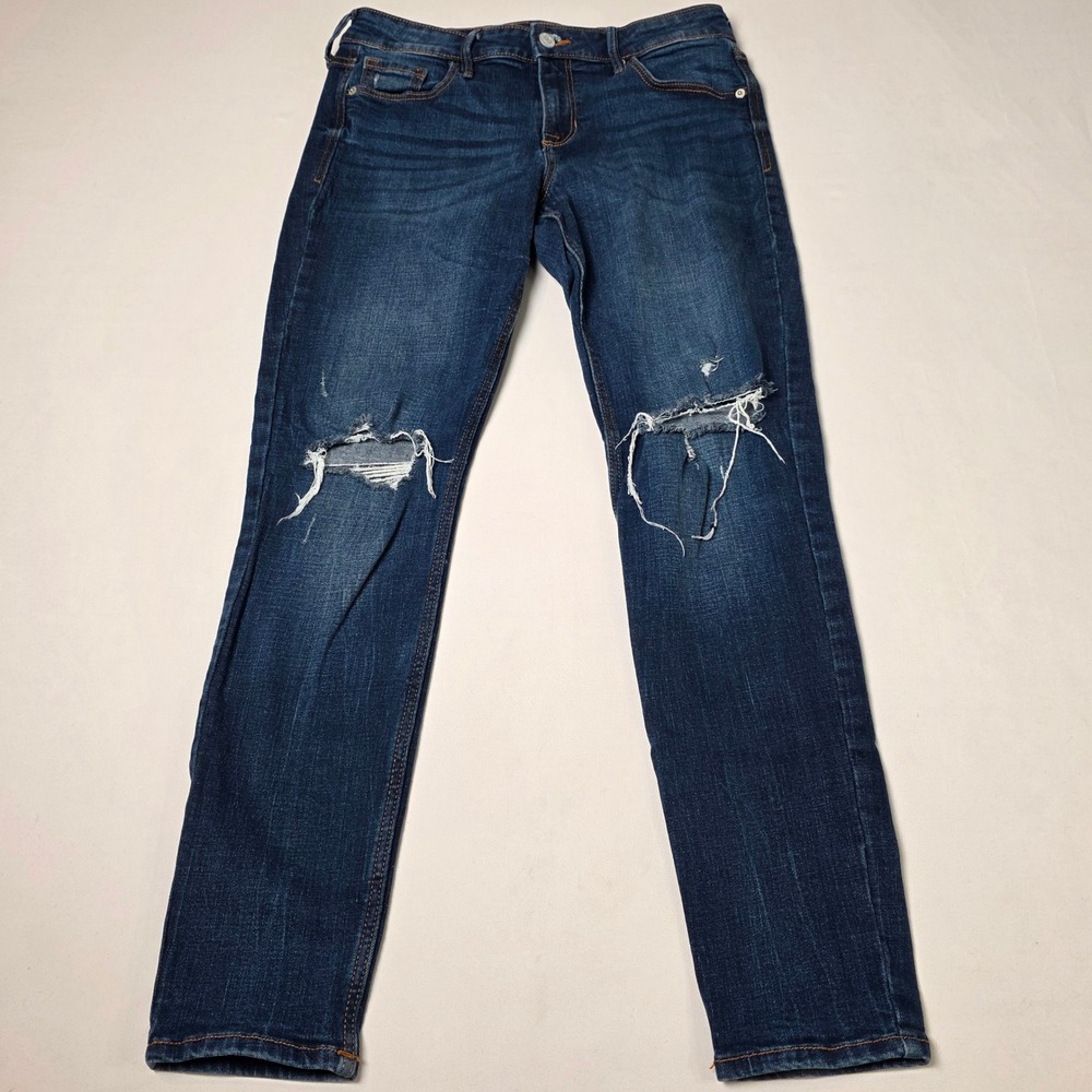 Old Navy Rockstar Super Skinny Jeans Womens 6 Blue Distressed Ripped Dark Wash‎